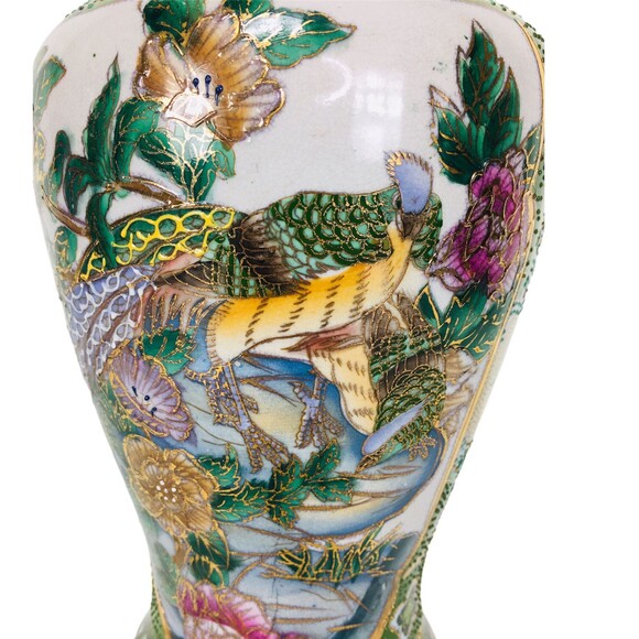 Vintage Early1900s Chinese Hand Painted Moriage Floral Peacock Vase Numbered - Picture 8 of 10